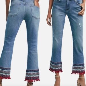Pilcro and the Letterpress pom pom embroidered distressed jeans Size 27
